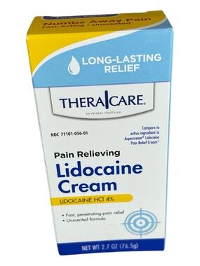 Thera Care Maximum Strength Lidocaine Cream Pain Relieving Unscented 2.7 Oz